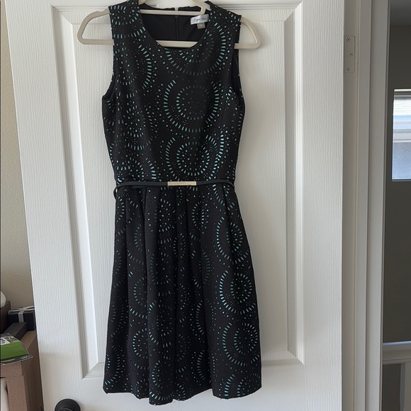 Calvin Klein Dresses & Skirts - Elegant Black and Green Patterned Dress